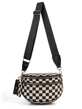 Checkered Crossbody Sling Bag ⚡ Kaylee Belt Bag | Black White Strap | NWOT